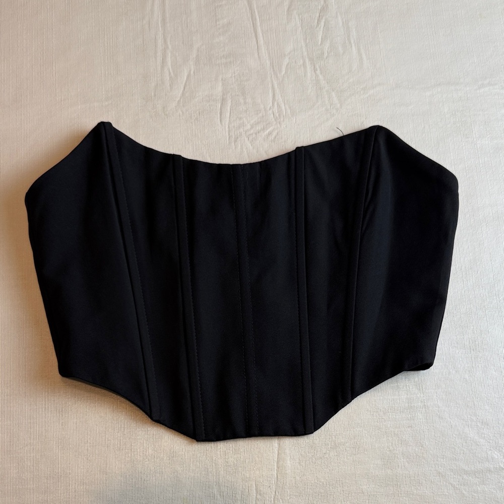 Showpo Women's Black Strapless Corset Top Silver Back Zip Size 2